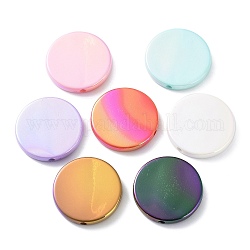 Cuentas de acrílico iridiscente arcoíris chapadas en uv, plano y redondo, color mezclado, 32x5.5mm, agujero: 2.2 mm