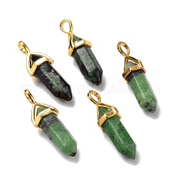 Natural Ruby in Zoisite Pendants, Faceted, with Golden Tone Brass Findings, Lead free & Cadmium Free, Bullet, 27~30x9~10x7~8mm, Hole: 4x3mm
