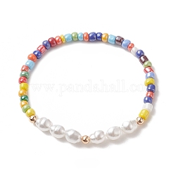 Bracelet extensible en perles d'imitation en plastique et perles de verre pour femme, colorées, diamètre intérieur: 2 pouce (5.05 cm)
