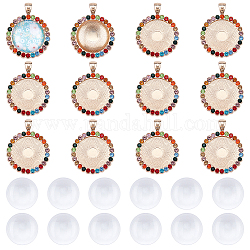 SUNNYCLUE DIY Pendant Making, with Flat Round Alloy Rhinestone Pendant Cabochon Settings and Transparent Glass Cabochons, Light Gold, Tray: 25mm, 43x34x3mm, Hole: 4x7mm, 12pcs/set