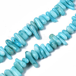 Synthetic Coral Beads Strands, Dyed, Nuggets, Sky Blue, 4~23x2~10x2~5mm, Hole: 0.5mm, about 109~137pcs/strand, 15.35~16.93 inch(39~43cm)