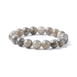Эластичные драгоценный камень браслеты, лабрадорита, класс А, с эластичным шнуром, бусины : 10 мм, 48~55 мм внутренним диаметром