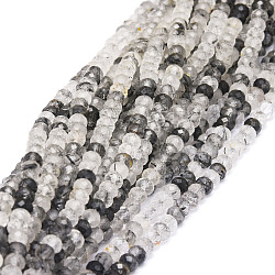 Naturale nero rutilato perle di quarzo fili, sfaccettato, rondelle, 5x3mm, Foro: 0.8 mm, circa 106pcs/filo, 15.43'' (39.2 cm)