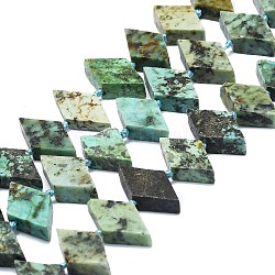 Brins de perles turquoises africaines naturelles (jaspe), losange, 18x10~11x5mm, Trou: 1.5mm, Environ 21 pcs/chapelet, 17.32'' (44 cm)