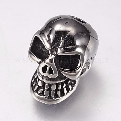 304 Stainless Steel Beads, Skull, Antique Silver, 15.5x10x12mm, Hole: 3mm