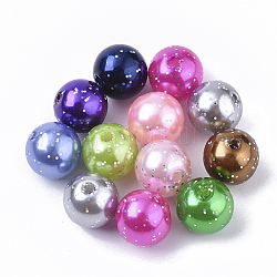Perles en plastique fluorescent, Perles d'imitation perles en plastique ABS, avec de la poudre de paillettes, ronde, couleur mixte, 9.5x10mm, Trou: 1.5mm