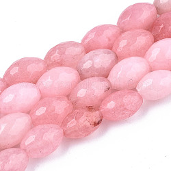 Natürliche weiße Jade perlen Stränge, gefärbt, facettiert, Reis, rosa, 9.5x6.5 mm, Bohrung: 1 mm, ca. 42~43 Stk. / Strang, 15.55 Zoll ~ 15.75 Zoll (39.5 cm ~ 40 cm)