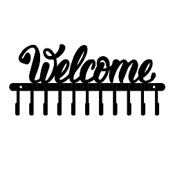 Crochets muraux en fer, support organisateur décoratif avec 11 crochets, pour sac vêtements porte-clé foulard suspendu, mot de bienvenue, noir, 5-7/8x13 pouce (15x33 cm)