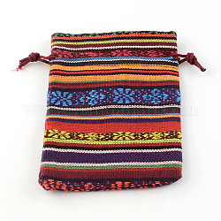 Этнический стиль упаковки ткани мешочки шнурок сумки, прямоугольные, темно-оранжевый, 14x10 см