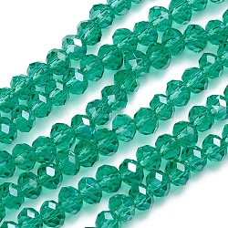 Glass Beads Strands, Pearl Luster Plated, Crystal Suncatcher, Faceted Rondelle, Dark Green, 4x3mm, Hole: 1mm, about 140~145pcs/strand, 18.9inch