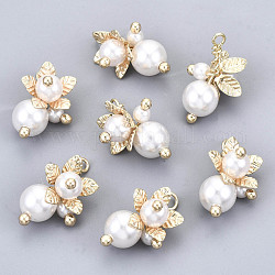 Colgantes de perlas de imitación de plástico abs, con fornituras reales de latón chapado en oro de 18 k, flor, blanco cremoso, 21x14x2mm, agujero: 2 mm