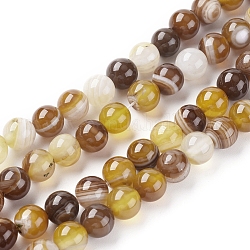 Chapelets de perles en agate à rayures naturelles/agates à bandes, teints et chauffée, ronde, burlywood, 6mm, Trou: 1mm, Environ 63 pcs/chapelet, 14.57 pouce (37 cm)