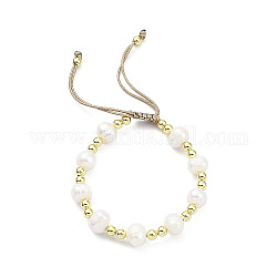 Bracciale da donna regolabile con perle intrecciate in ottone e perle naturali, oro, diametro interno: 1-5/8~2-3/4 pollice (4~7 cm)