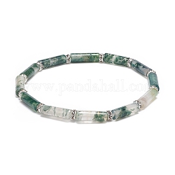 Bracelet extensible perlé colonne d'agate mousse naturelle, bijoux en pierres précieuses pour femmes, diamètre intérieur: 2-1/4 pouce (5.6~5.8 cm)