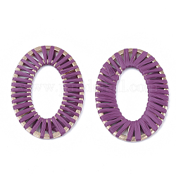 Bagues tissées en raphia fait à la main, avec les accessoires en alliage, anneau ovale, or clair, violet, 48x34x2 mm, diamètre intérieur: 28.5x15.5 mm