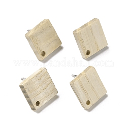 Boucles d'oreilles en bois de frêne, avec épingle en 304 acier inoxydable, losange, 17x16.5mm, Trou: 1.6mm, pin: 0.7 mm