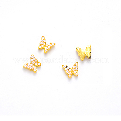 Cabochon in lega, con perle di plastica imitazione perla in abs, nail art accessori decorativi, farfalla, oro, 9.5x11x4mm