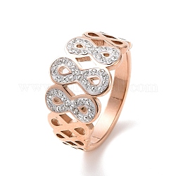 Anello da dito infinito con strass di cristallo, placcatura ionica (ip) 304 gioielli in acciaio inossidabile per donna, oro roso, misura degli stati uniti 6~9 (16.5~18.9mm)