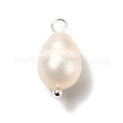 Pendenti con perle d'acqua dolce coltivate naturali, con spinotti a sfera in ottone, riso, argento, 16~17mm, Foro: 3 mm