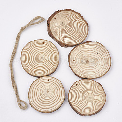 Ciondoli in legno non finiti non tinti, fetta di legno, anello degli alberi, papayawhip, 70~80x9mm, Foro: 3~4 mm, circa 5pcs/scatola