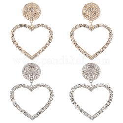 ANATTASOUL 2 Pairs 2 Colors Crystal Rhinestone Hollow Out Heart Dangle Stud Earrings, Zinc Alloy Long Drop Earrings for Valentine's Day, Platinum & Golden, 91mm, Pin: 1mm, 1 pair/color