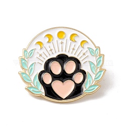 Pin de esmalte con estampado de pata de gato, insignia de aleación redonda plana para ropa de mochila, dorado, colorido, 27.1x30.5x1.5mm, pin: 1 mm