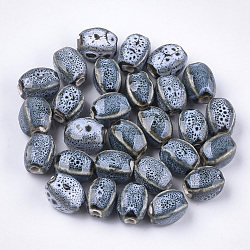 Manuell Porzellan Perlen, Phantasie antiken glasiertem Porzellan, Oval, creme-weiß, 12~14x9~10.5x9~11 mm, Bohrung: 2.5 mm