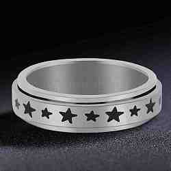 Вращающееся кольцо из титановой стали, Кольцо-спиннер для снятия беспокойства и стресса, платина, звезда картины, размер США 6 (16.5 мм)