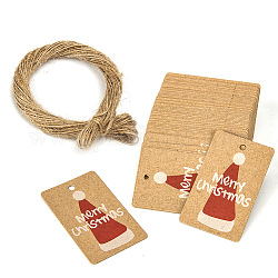 Tag regalo di carta kraft natalizia rettangolo 100 pz, con corde di iuta, Burlywood, cappello, 5x3cm