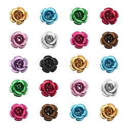 50pcs 10 Farben Aluminiumperlen, matt, langlebig plattiert, 5-Blütenblatt Blüte, Mischfarbe, 7.5~8x5 mm, Bohrung: 1 mm, 5 Stk. je Farbe