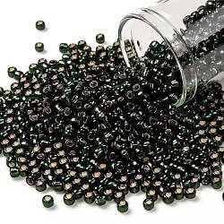 Toho perles de rocaille rondes, Perles de rocaille japonais, (2209) émeraude foncée doublée d'argent, 8/0, 3mm, Trou: 1mm, environ 1110 pcs/50 g
