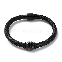 Кожаный плетеный браслет на круглом шнуре, с 304 магнитной застежкой из нержавеющей стали и бусинами для мужчин и женщин, чёрные, 8-1/4 дюйм (21 см)