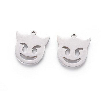201 Stainless Steel Pendants, Manual Polishing, Halloween Theme, Devil, Stainless Steel Color, 17x16x1.5mm, Hole: 1.2mm