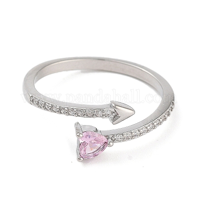 Открытые манжеты для женщин из латуни с микро-паве и цирконием в форме сердца для женщин RJEW-S416-02P-01-1