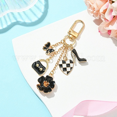 Подвеска из сплава с эмалью «цветок/сумка/сердце» HJEW-FS00025-01-1