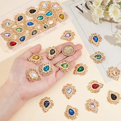 32шт 16 цвета стеклянные кабошоны со стразами FIND-PH0018-68-1