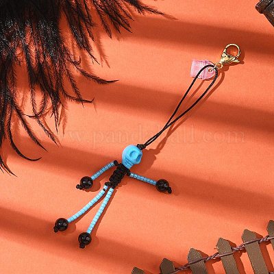 Подвеска в виде скелета на тему Хэллоуина из стеклянных семян HJEW-MZ00284-01-1