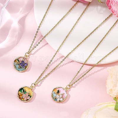 3 шт. 3 стиля подвески в виде цветка из сплава эмали NJEW-JN05551-1