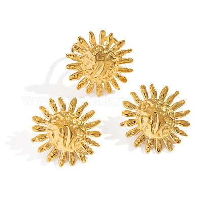 Комплект из серег-гвоздиков и колец с текстурированным цветком из нержавеющей стали JX4934-3-1