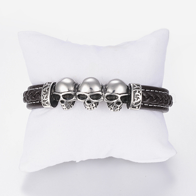 Мужские браслеты из плетеного кожаного шнура BJEW-H559-18B-1