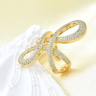 Открытые манжеты из латуни с микропаве и прозрачным фианитом RJEW-F179-02G-1