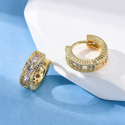 Серьги из латуни с микропаве и кубическим цирконием EJEW-R025-15G-1