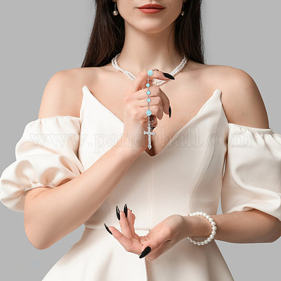 1 шт. ожерелье из четок из сплава и искусственного жемчуга NJEW-DC0001-13B-1