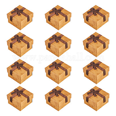 Квадратные бумажные подарочные коробки для колец с бантом CON-TAC0010-80C-1