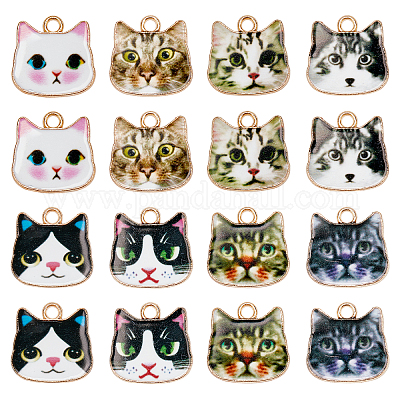 Wholesale SUNNYCLUE 1 Box 8 Style 48Pcs Enamel Cat Charms Animal