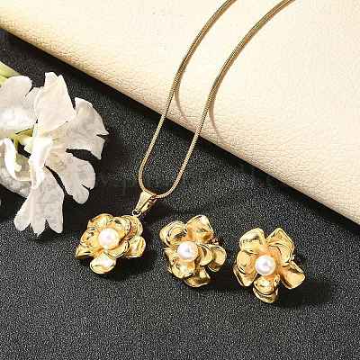 Комплект из ожерелий и серег-гвоздиков из нержавеющей стали 304 для женщин SJEW-C007-01A-G-1