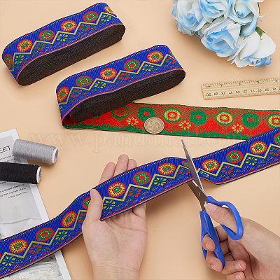 Плоские круглые полиэстеровые ленты с цветочным узором для вышивки&nbsp;OCOR-WH0078-463C-1