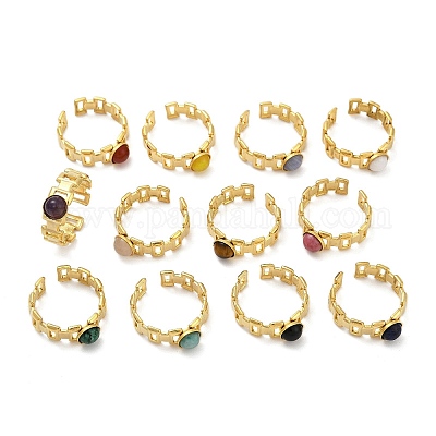 Кольца-манжеты из нержавеющей стали 316 с натуральными смешанными драгоценными камнями RJEW-Z098-01G-12-1