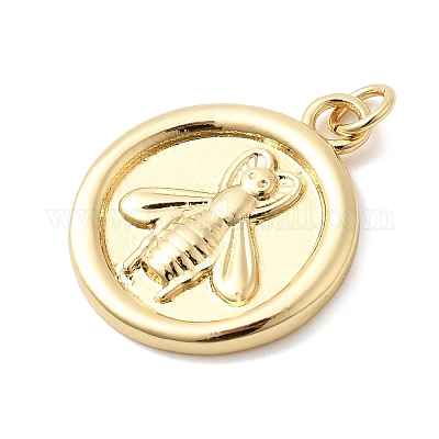 Плоские круглые подвески с пчелами из латуни KK-H529-58A-G-1