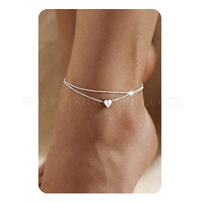 201 нержавеющая сталь сердце с инициалами двухслойные женские браслеты на ногу FS-WG0EC0A-15-1